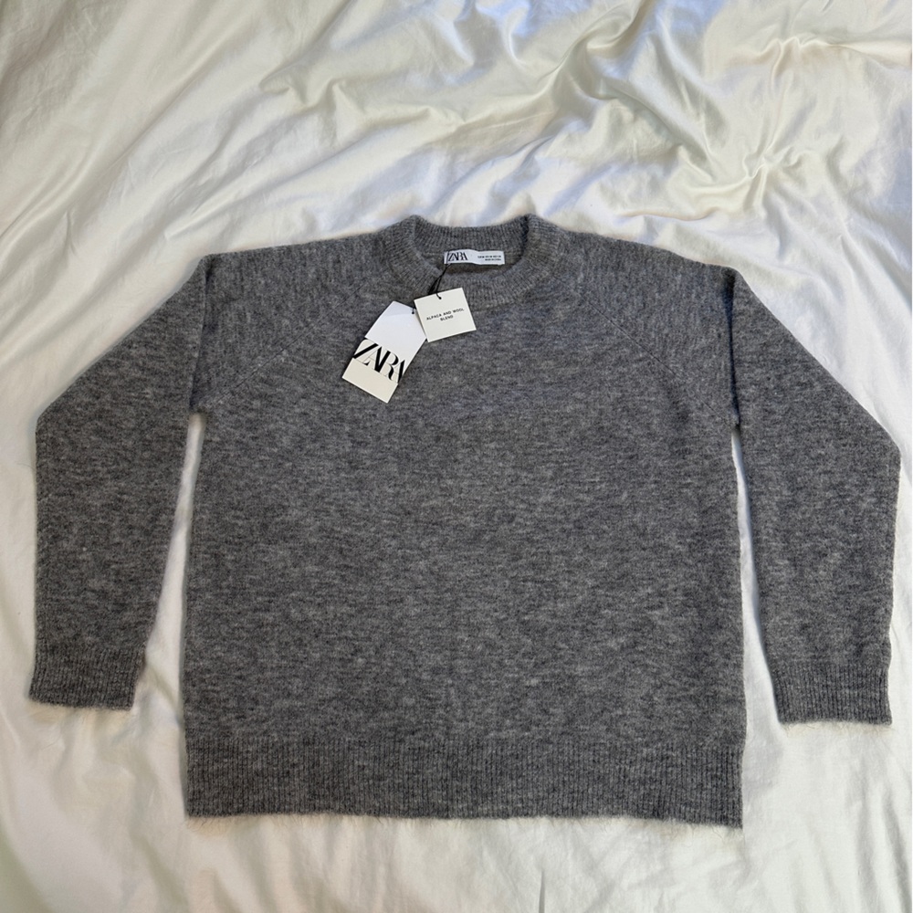 NWT Zara gray crewneck alpaca wool knit pullover sweater M/medium
